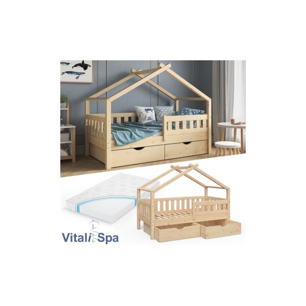 VitaliSpa Design Kinderbett 140x70 Babybett Jugendbett mit Schublade Lattenrost Matratze