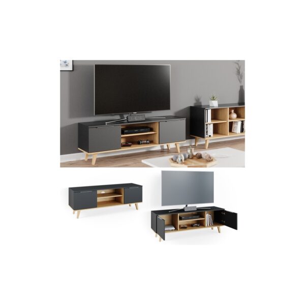 Vicco Lowboard Fernsehschrank Sideboard Neptune TV-Fernsehtisch Anthrazit/Buche