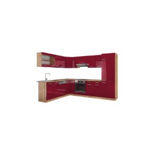 Vicco Küchenzeile Küchenblock Einbauküche R-Line Ecke 287 x 277 Bordeaux HGL