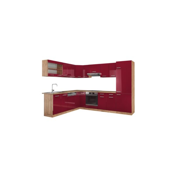 Vicco Küchenzeile Küchenblock Einbauküche R-Line Ecke 287 x 277 Bordeaux HGL