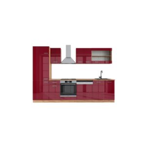 Vicco Küchenzeile Küchenblock Einbauküche R-Line 300cm Kühlumbauschrank Bordeaux