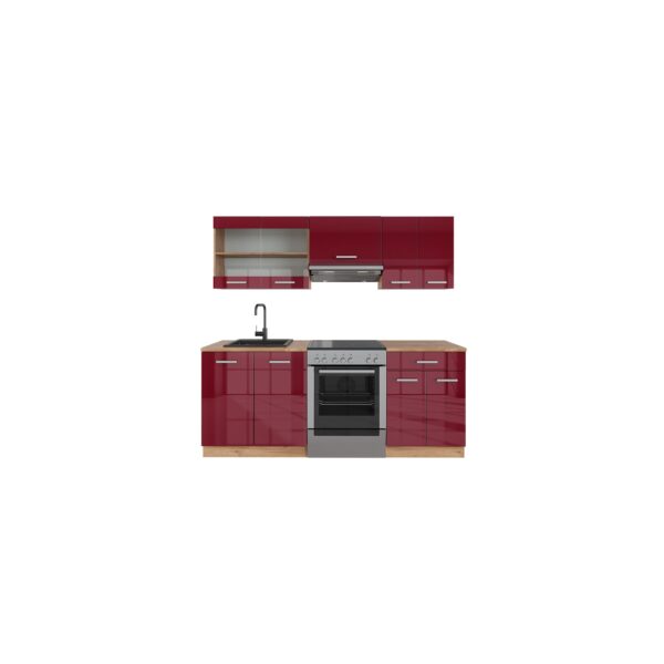 Vicco Küchenzeile Küchenblock Einbauküche R-Line 200 cm Front Bordeaux