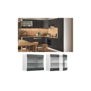 Vicco Hängeglasschrank Küchenschrank Küchenzeile Landhaus R-Line 80 cm Weiß-Anthrazit