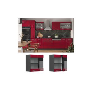 Vicco Hängeglasschrank Küchenschrank Küchenzeile R-Line 60 cm Anthrazit Bordeaux Tür Fächer