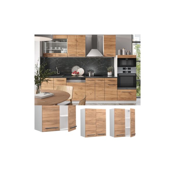 Vicco Hängeschrank Küchenschrank Küchenmöbel Fame-Line Weiß Eiche modern 60 cm Küche Einbauküche Hängeschrank Drehtür Einlegeboden Küchenzeile