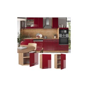 Vicco Hängeschrank Küchenschrank Küchenmöbel Fame-Line Eiche Rot Bordeaux modern 50 cm Küche Einbauküche Hängeschrank Drehtür Einlegeboden Küchenzeile Hochglanz