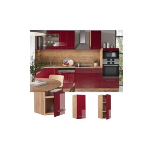 Vicco Hängeschrank Küchenschrank Küchenmöbel Fame-Line Eiche Rot Bordeaux modern 30 cm Küche Einbauküche Hängeschrank Drehtür Einlegeboden Küchenzeile Hochglanz