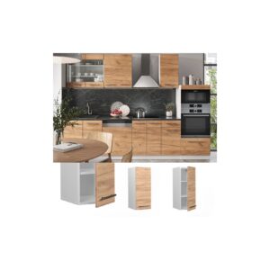 Vicco Hängeschrank Küchenschrank Küchenmöbel Fame-Line Weiß Eiche modern 30 cm Küche Einbauküche Hängeschrank Drehtür Einlegeboden Küchenzeile