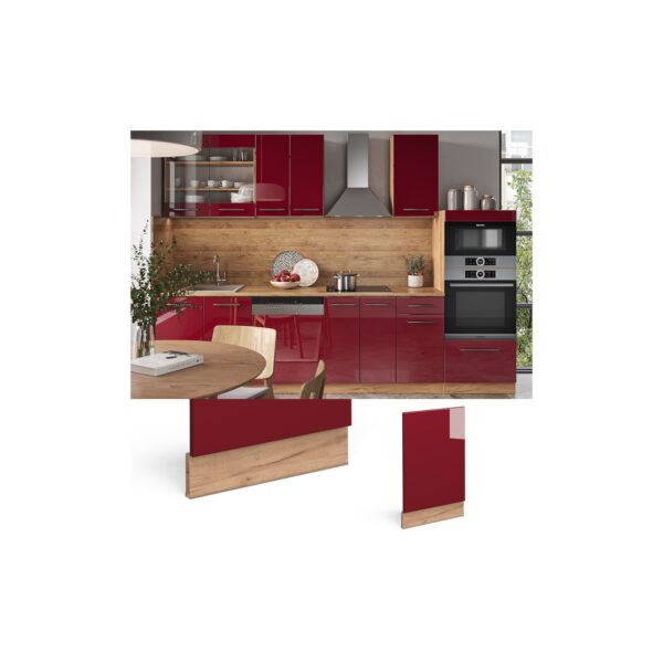 Vicco Geschirrspülerblende Küchenschrank Küchenmöbel Fame-Line Eiche Rot Bordeaux modern 45 cm Küche Einbauküche Geschirrspüler Blende Küchenzeile Hochglanz