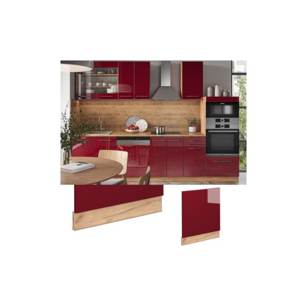 Vicco Geschirrspülerblende Küchenschrank Küchenmöbel Fame-Line Eiche Rot Bordeaux modern 60 cm Küche Einbauküche Geschirrspüler Blende Küchenzeile Hochglanz