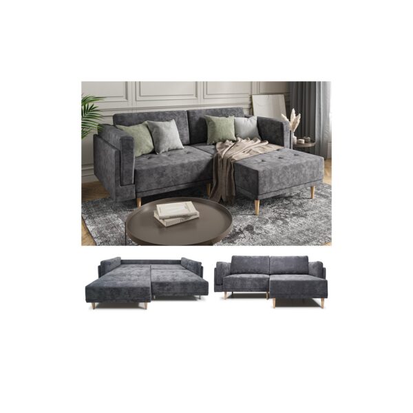 VitaliSpa Ecksofa Schlafsofa Gästesofa Cali Anthrazit Schlaffunktion 236 x 97 cm modern Wohnzimmer Sofa Wohnzimmercouch Boxspringsofa Loungesofa Loungeecke Schlafcouch Taschenfederkern ausziehbar