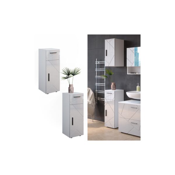 Vicco Midischrank Badschrank Badezimmermöbel Irma Weiß Hochglanz modern 30x81 cm Badezimmer Schrank Badmöbel Schranktür Schrankfach Schrankschublade Ablage Aufbewahrung