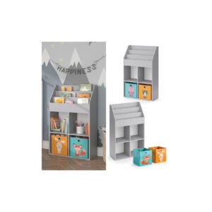 Vicco Kinderregal Bücherregal Wandregal Luigi Hellgrau 72x114 cm modern Kinderzimmer Regal Spielzeugregal Dekoregal Standregal Aufbewahrungsregal Würfelregal Ablage Fach freistehend Faltbox