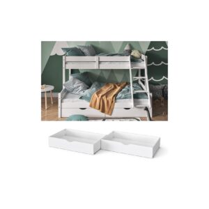 VitaliSpa Bettschublade Schubladenbett Aufbewahrung Everest Weiß 98x20 modern Rollschublade Kinderzimmer Bett Zubehör Spielzeug Ablage Kiefer Massivholz Kinderbett Spielturmbett