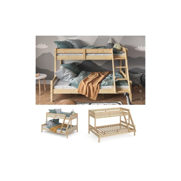 VitaliSpa Hochbett Kinderbett Spielbett Everest Natur modern 140x200 Massivholz Kinderzimmer Bett Lattenrost Bettleiter Kletterbett Doppelbett Geschwisterbett Gästebett Schubladenbett