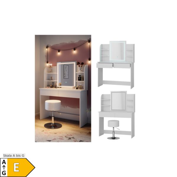 Vicco Schminktisch Frisiertisch Schminkkommode Charlotte Weiß LED-Spiegel Hocker 106x142 cm modern Schlafzimmer Kommode Schublade Ablage Aufbewahrung Kosmetiktisch Schminkkonsole Make-Up-Tisch