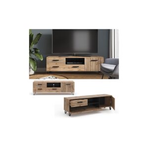 Vicco Lowboard TV-Regal Fernsehregal Amber Eiche 150x49 cm modern Wohnzimmer Regal TV-Tisch Fernsehtisch Wohnzimmertisch Ablage Klapptür Schranktür Schrankfach Fernseher Holz-Optik