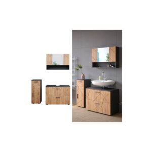 Vicco Badmöbelset Irma Anthrazit Eiche modern 80 cm 30 cm Badezimmerschrank Badschrank Badezimmermöbel Waschtischunterschrank Spiegelschrank Midischrank Schranktür Schrankfach Schrankschublade