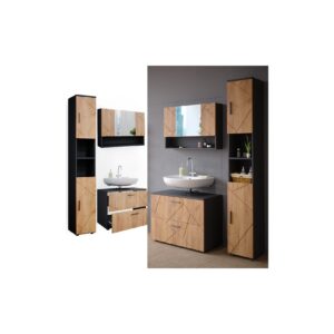 Vicco Badmöbelset Irma Anthrazit Eiche modern 80 cm 30 cm Badezimmerschrank Badschrank Badezimmermöbel Waschtischunterschrank Spiegelschrank Hochschrank Schranktür Schrankfach Schrankschublade