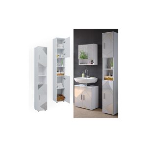 Vicco Spiegelhochschrank Badschrank Badezimmermöbel Irma Weiß Hochglanz modern 30x192 cm Badezimmer Schrank Badmöbel Schranktür Schrankfach Ablage Aufbewahrung Dekospiegel