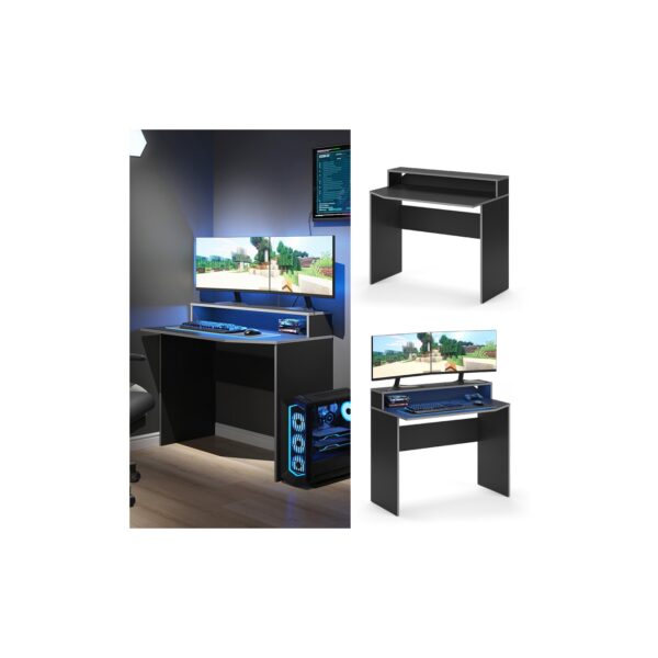 Vicco Computertisch Schreibtisch Arbeitstisch Kron Schwarz Grau 100x87 modern Monitorempore Bürotisch PC-Tisch Arbeitszimmer Homeoffice Büromöbel Computermöbel Ablage Aufbewahrung