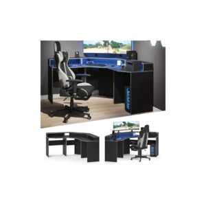 Vicco Computermöbelset Kron Schwarz Grau modern Eckcomputertisch Schreibtisch Bürotisch PC-Tisch Arbeitszimmer Homeoffice Büromöbel Monitorempore