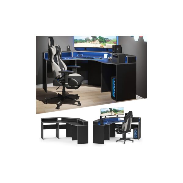 Vicco Computermöbelset Kron Schwarz Grau modern Eckcomputertisch Schreibtisch Bürotisch PC-Tisch Arbeitszimmer Homeoffice Büromöbel Monitorempore