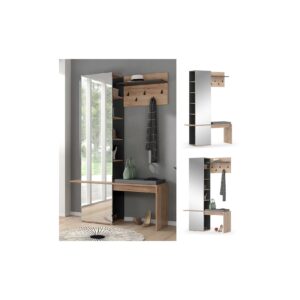 Vicco Flurgarderobe Dielengarderobe Garderobe Adeline Eiche Anthrazit Modern Sitzbank 120x190 cm Schlafzimmer Garderobenspiegel Kleiderhaken Garderobenablage Fach Regal