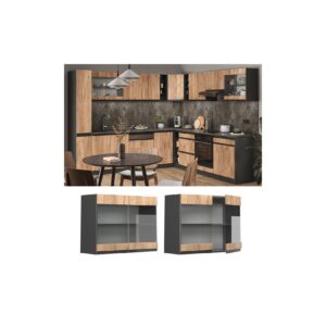 Vicco Glashängeschrank Küchenschrank Küchenmöbel R-Line J-Shape Anthrazit Eiche 80 cm modern