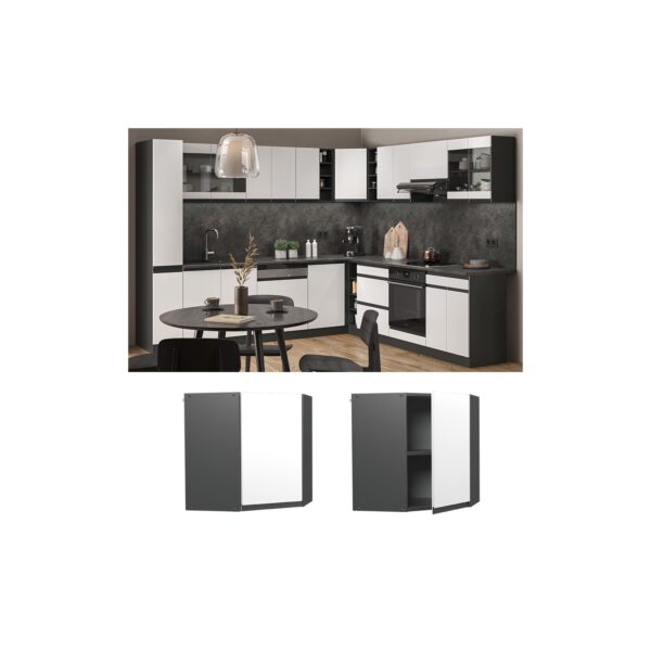 Vicco Eckhängeschrank Küchenschrank Küchenmöbel R-Line J-Shape Anthrazit Weiß 57 cm modern