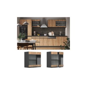 Vicco Glashängeschrank Küchenschrank Küchenmöbel R-Line J-Shape Anthrazit Eiche 60 cm modern