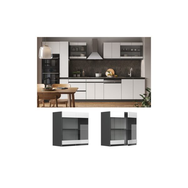 Vicco Glashängeschrank Küchenschrank Küchenmöbel R-Line J-Shape Anthrazit Weiß 60 cm modern