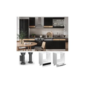 Vicco Herdschrank Küchenschrank Küchenmöbel Fame-Line Weiß Schwarz 60 cm modern Hochglanz