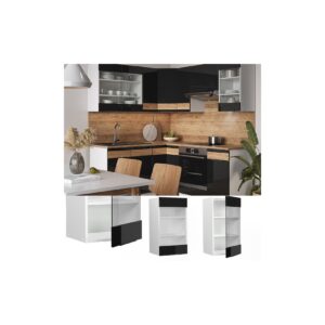 Vicco Glashängeschrank Küchenschrank Küchenmöbel Fame-Line Weiß Schwarz 40 cm modern Hochglanz