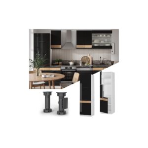 Vicco Herdhochschrank Küchenschrank Küchenmöbel Fame-Line Weiß Schwarz Eiche 60 cm modern Hochglanz