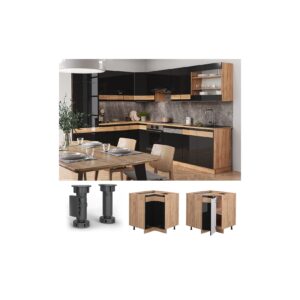 Vicco Eckunterschrank Küchenschrank Küchenmöbel Fame-Line Eiche Schwarz 81 cm modern Hochglanz