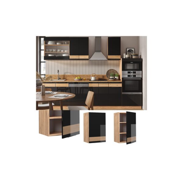 Vicco Hängeschrank Küchenschrank Küchenmöbel Fame-Line Eiche Schwarz 45 cm modern Hochglanz