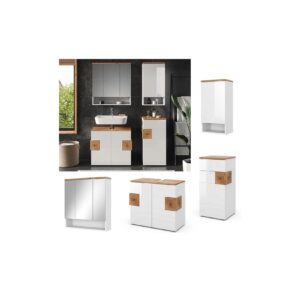 Vicco Badmöbel-Set Badezimmer-Möbel Bad-Schrank Eden Weiß Artisan modern Badezimmerschrank Waschbeckenunterschrank Spiegelschrank Hängeschrank Midischrank Schranktür Schrankfach