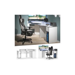 Vicco Computermöbelset Kron Weiß Grau modern Eckcomputertisch Schreibtisch Computerschrank Bürotisch PC-Tisch Arbeitszimmer Homeoffice Büromöbel Monitorempore