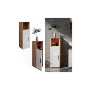 Vicco Midischrank Badschrank Badezimmermöbel Irma Eiche Weiß Hochglanz modern 30x95 cm Badezimmer Schrank Badkommode Badmöbel Fach Tür