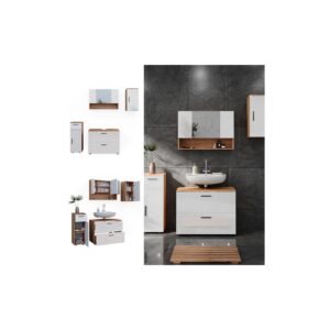 Vicco Badmöbelset Irma Eiche Weiß Hochglanz modern 80 cm 30 cm Badezimmerschrank Badschrank Badezimmermöbel Waschtischunterschrank Spiegelschrank Midischrank Hängeschrank Schranktür Schrankschublade