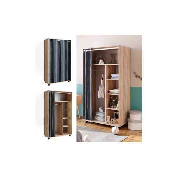 Vicco mobiler Kinderkleiderschrank Dielenschrank Garderobe Doros Sonoma modern 100 x 168 cm offen rollbar