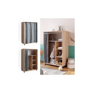 Vicco mobiler Kinderkleiderschrank Dielenschrank Garderobe Doros Sonoma modern 100 x 147 cm offen rollbar