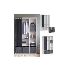 Vicco Kleiderschrank Schlafzimmerschrank Garderobe Luigi Weiß Faltbox 106 x 178 cm modern Schrankregal Organizer Vorhang Kleiderstange Fächer Aufbewahrung Ablage