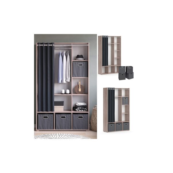 Vicco Kleiderschrank Schlafzimmerschrank Garderobe Luigi Sonoma Faltbox 106 x 178 cm modern Schrankregal Organizer Vorhang Kleiderstange Fächer Aufbewahrung Ablage