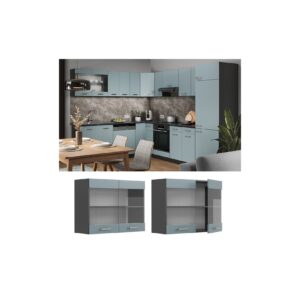 Vicco Glashängeschrank Küchenschrank R-Line Solid Anthrazit Blau Grau 80 cm modern