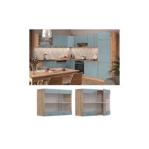 Vicco Glashängeschrank Küchenschrank R-Line Solid Eiche Blau Grau 80 cm modern