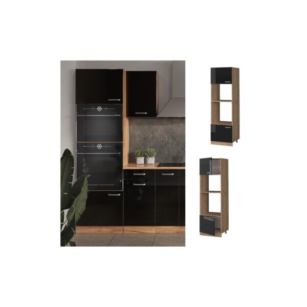 Vicco Mikrowellenschrank Küchenschrank R-Line Solid Eiche Schwarz 60 cm modern