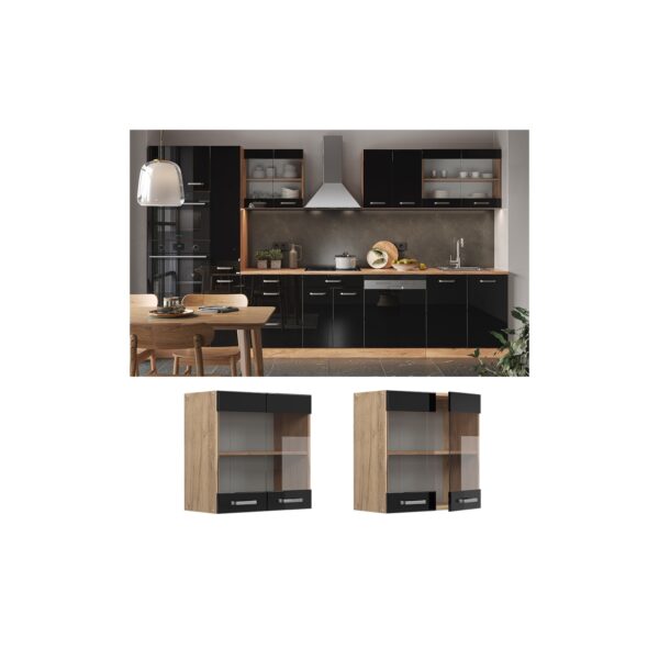 Vicco Glashängeschrank Küchenschrank R-Line Solid Eiche Schwarz 60 cm modern