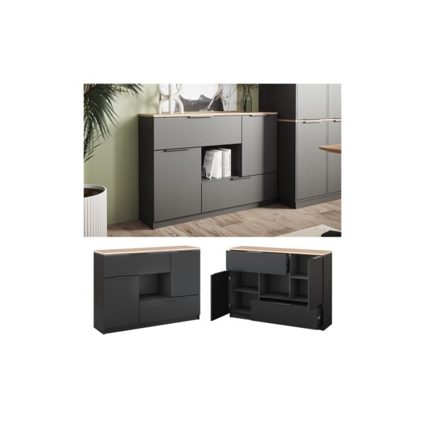 Vicco Sideboard Betti Anthrazit Sonoma 120 x 84 cm 2 Türen 2 Schubladen 1 Fach